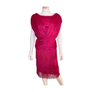 Vintage Lisa Cole Draped Fringe Dress | Made in USA | Size 10 | Fuchsia Art Deco